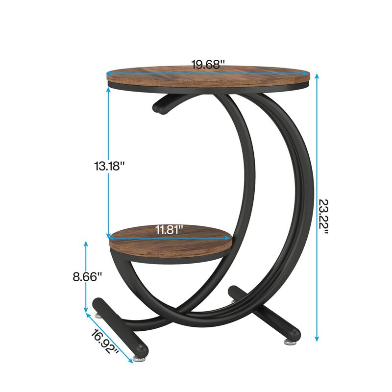 Small Accent End Table with C-Shaped Frame, 2-Tier Side Table image number 2