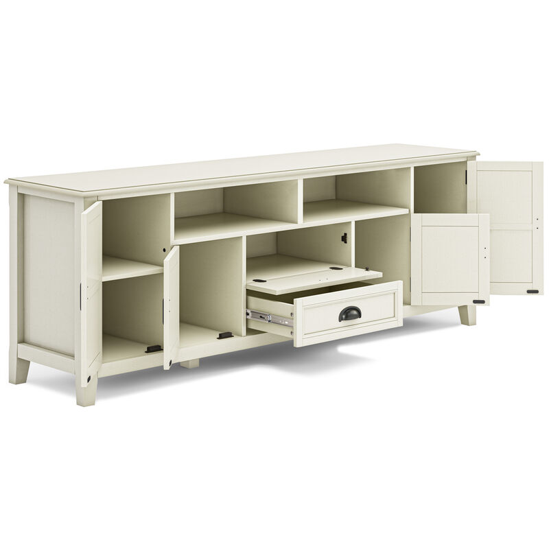 Burlington SOLID WOOD 72 inch Wide Transitional TV Media Stand in Antique White For TVs up to 80 inches