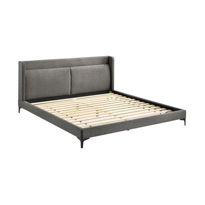 Legend Gray Fabric Eastern King Platform Bed with Black Metal Legs - Benzara