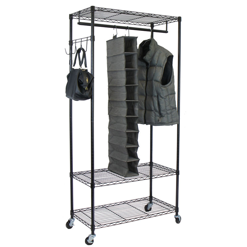 Oceanstar Garment Rack with Adjustable Shelves with Hooks