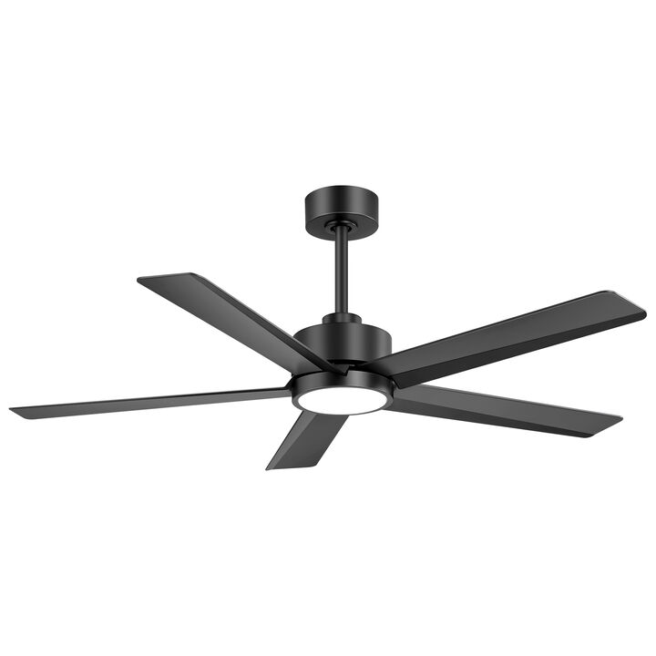 Breezary 52" LED Ceiling Fan with Light, 5 Blade, 6 Speed, Reversible, Quiet Downrod Mount, Remote Control