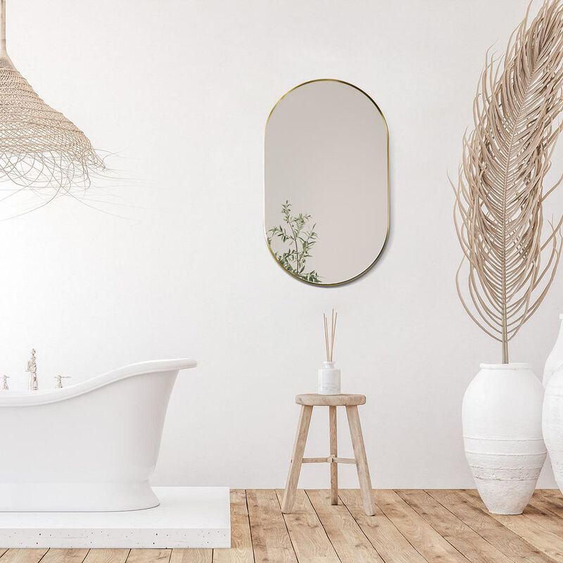 Altair Ispra 36 Oval Bathroom/Vanity Brushed Gold Aluminum Framed Wall Mirror