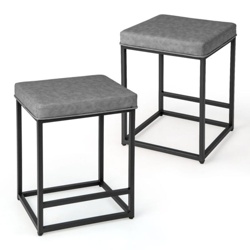 Hivago 2 Pieces 24 Inch Bar Stools with Thick PVC Leather Cushion and Footrest