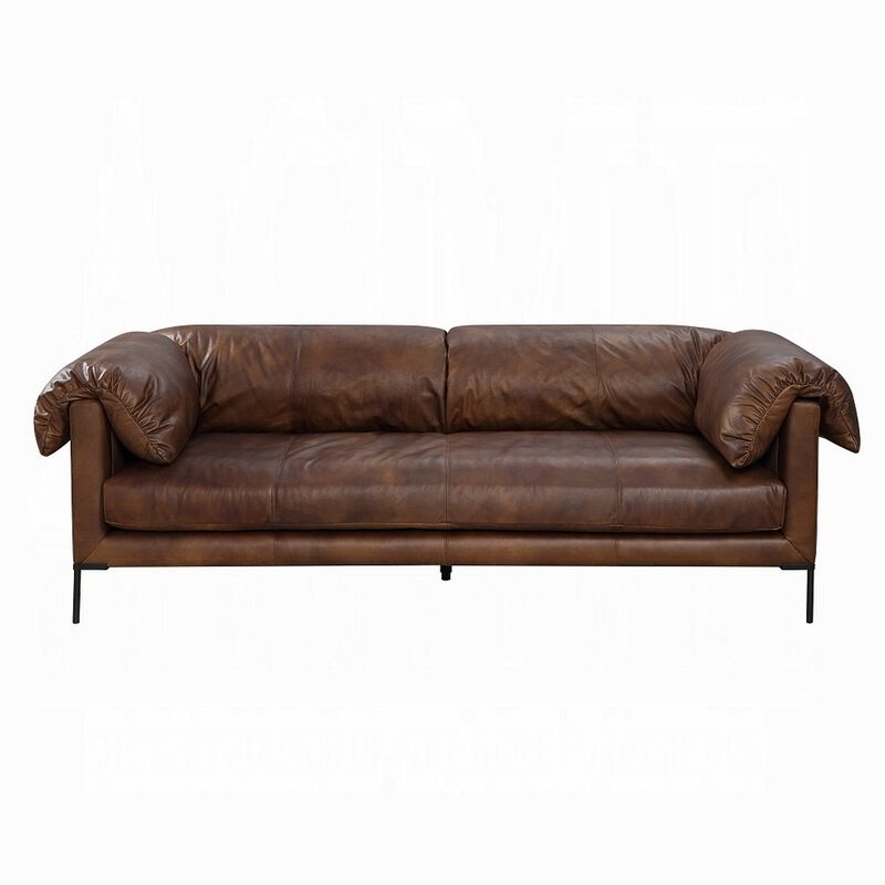 Sofa, Classic 96 Inch, Black Metal Legs, Mocha Brown Top Grain Leather image number 1