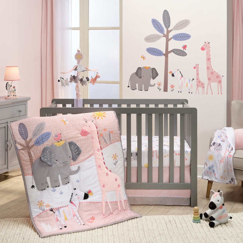 Lambs & Ivy Jazzy Jungle Peach/Gray Safari Animals Musical Baby Crib Mobile