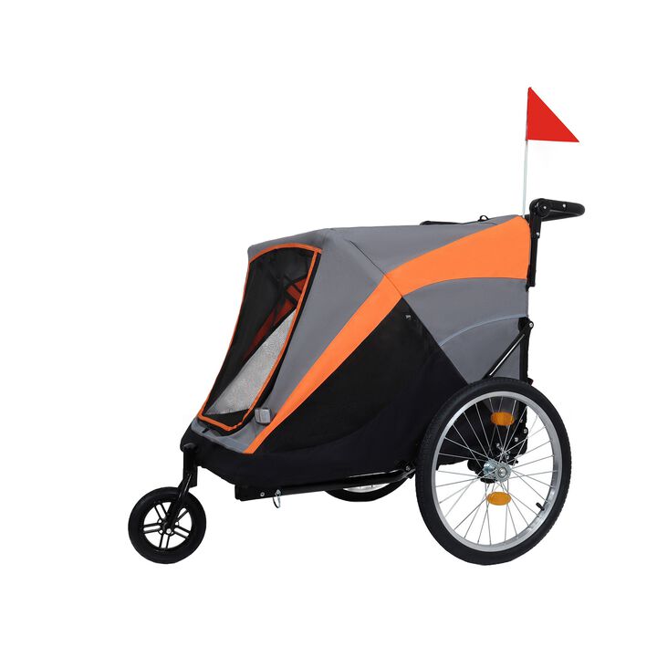 100LB Capacity 2-in-1 Pet Bike Trailer & Push Cart with Storage Pockets & Quick-Release Wheels
