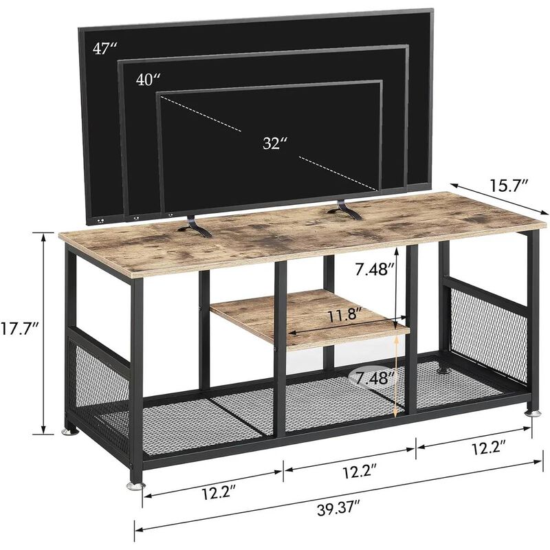 Modern Industrial TV Console with Metal Frame and Wood Storage Shelf