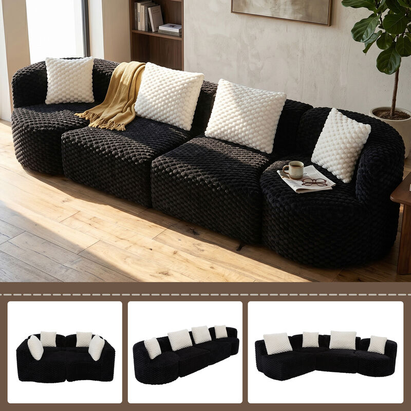 Merax Modular Sofa with Deep Seating & Bubble Velvet Upholstery &ndash; Freely Configurable Sections image number 2