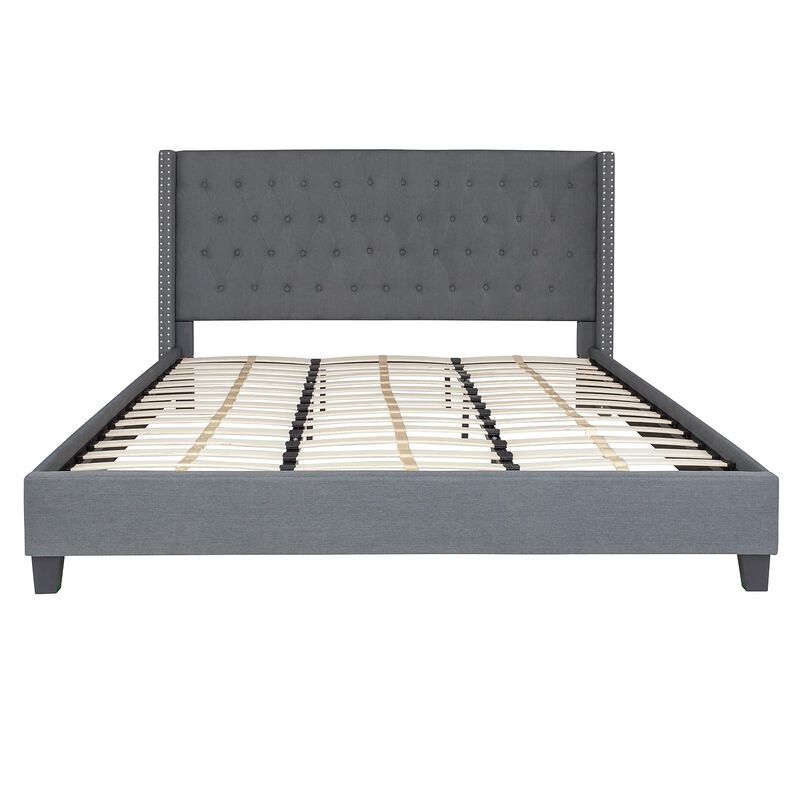 Flash Furniture Riverdale King Size Tufted Upholstered Platform Bed in Dark Gray Fabric