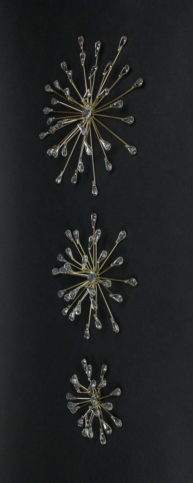 Set of 6 Gold Finish Crystal Jeweled Rhinestone Starburst Metal Wall Hangings image number 4