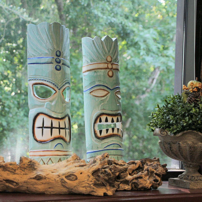 Set of 2 Polynesian Tiki Mask Wall Hangings - 20" - Aqua Blue image number 6