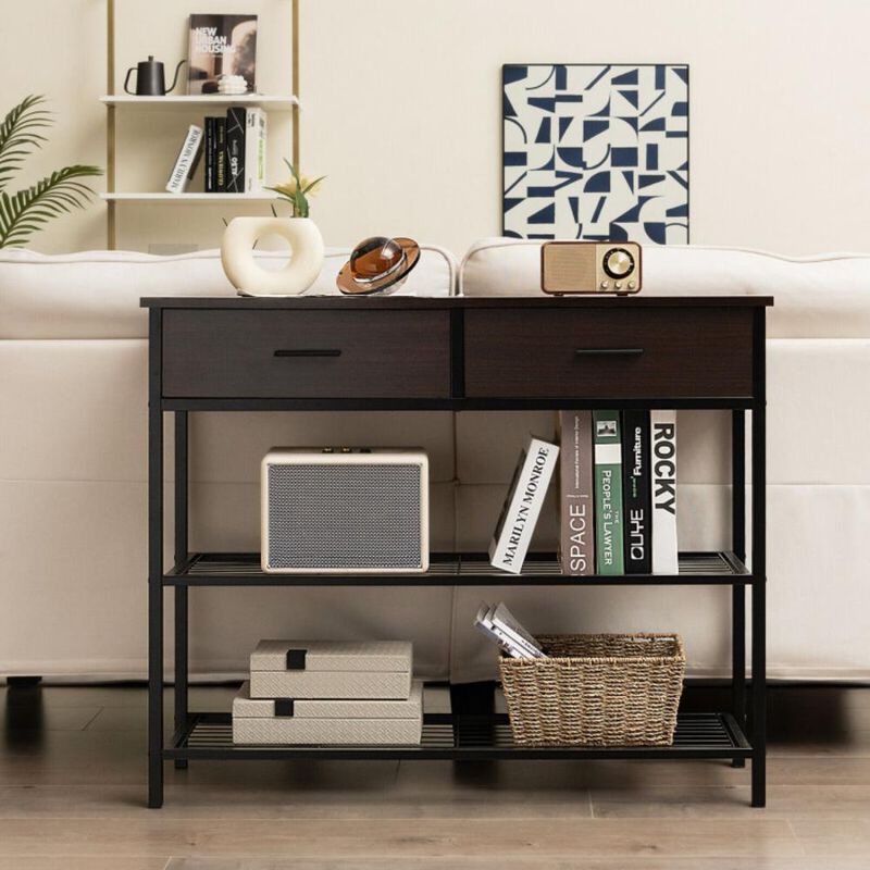 Hivvago Entryway Table with 2 Drawers and 2-Tier Shelves