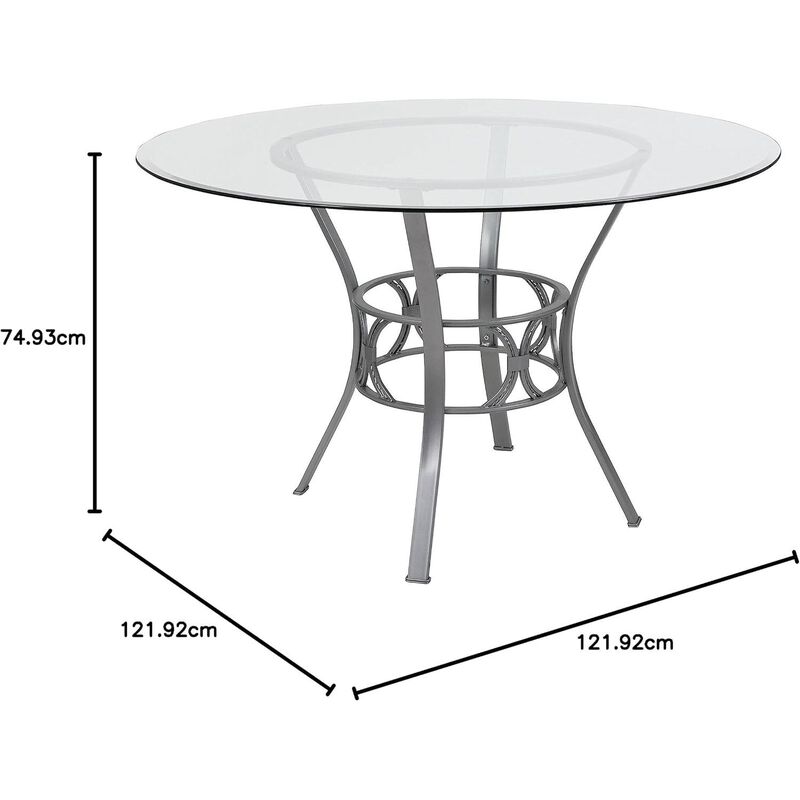 Round Glass Top Dining Table with Metal Frame for Kitchen or Dining Room