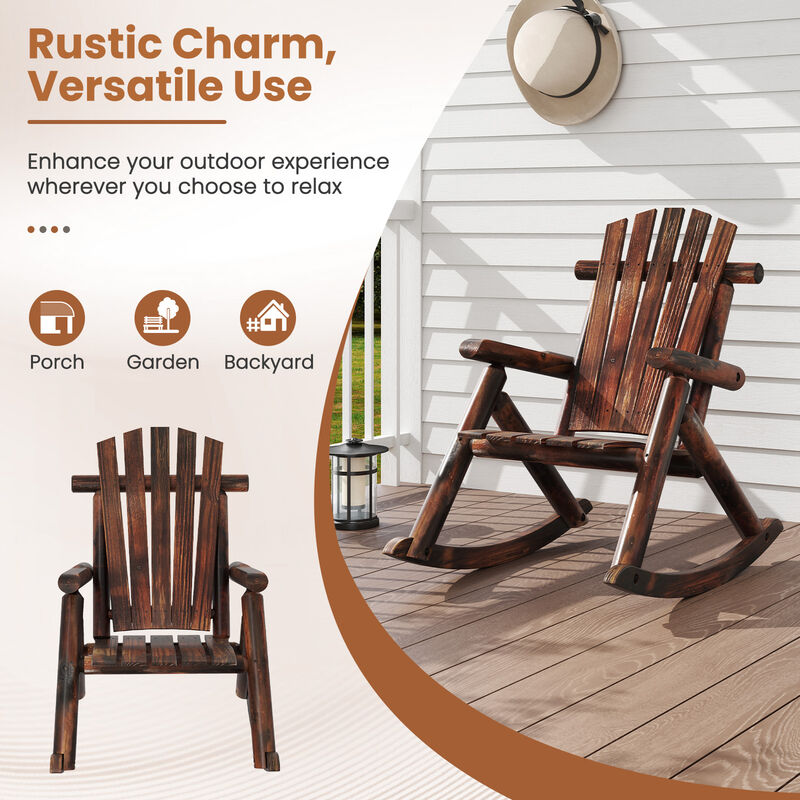 Comfortable Adirondack Rocker &ndash; Solid Wood Chair for Porch, Patio & Lawn