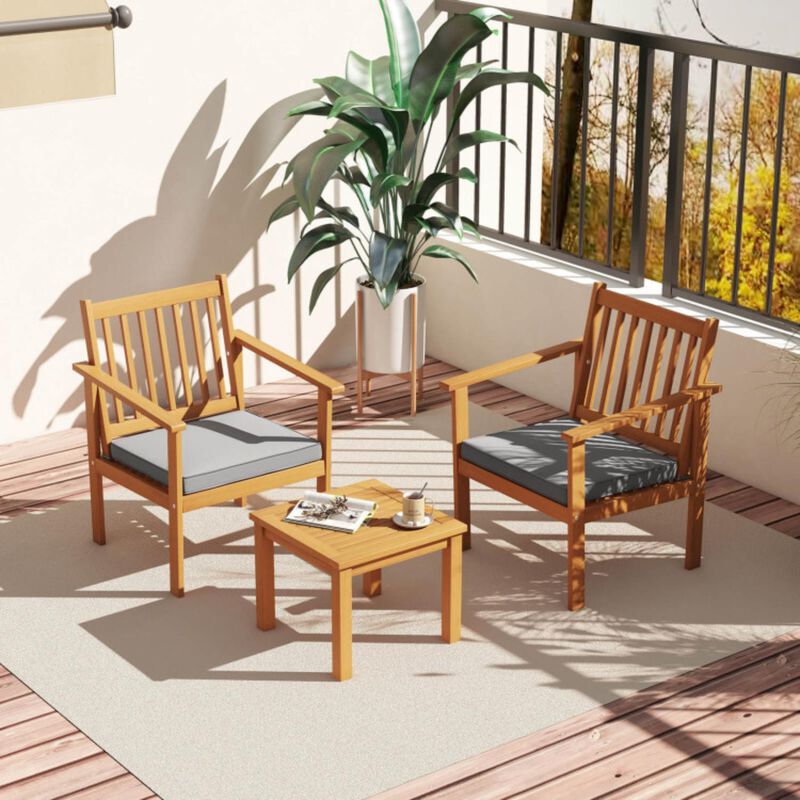 Hivvago 3 Pieces Patio Wood Furniture Set with soft Cushions for Porch