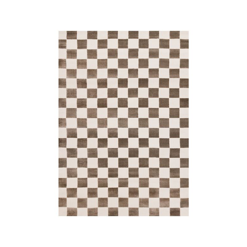 Novelle Home Logan Soft Brown Cream Checkered Rug, 6'7 x 9'6 image number 0