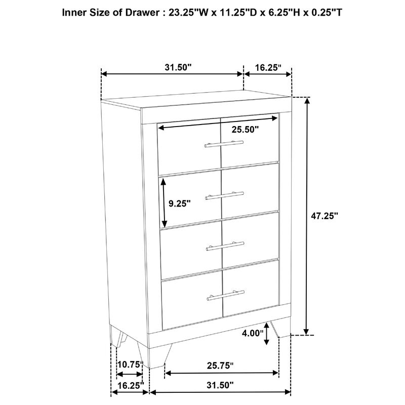 Qanto Tall Dresser Chest, 4 Drawers, Nickel Metal, Rustic Cream Wood image number 7