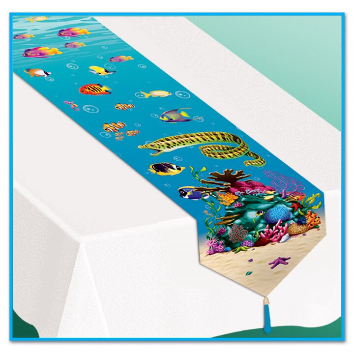 Club Pack of 12 Blue Nautical Under The Sea with Fish Table Runners 6'