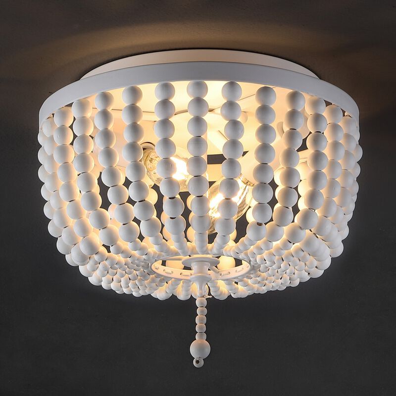 Allison 2-Light Shabby Chic Farmhouse Wood Beaded/Metal LED Flush Mount