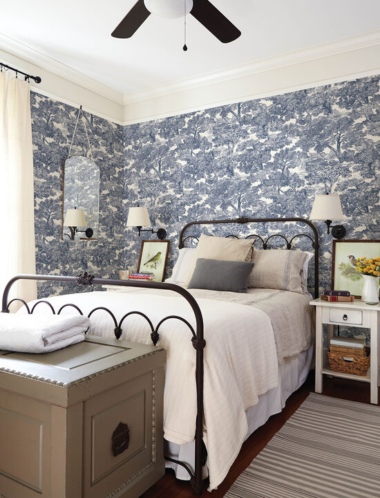 Spinney Blue Toile Wallpaper