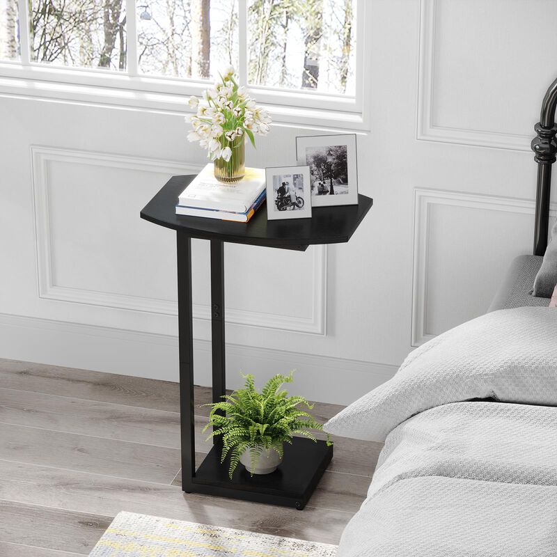 Hosfais Small Side Table End Table: C Shaped Barrel Coffee Table with Metal Frame, Wooden TV Tray for Living Room, Bedroom, Couc