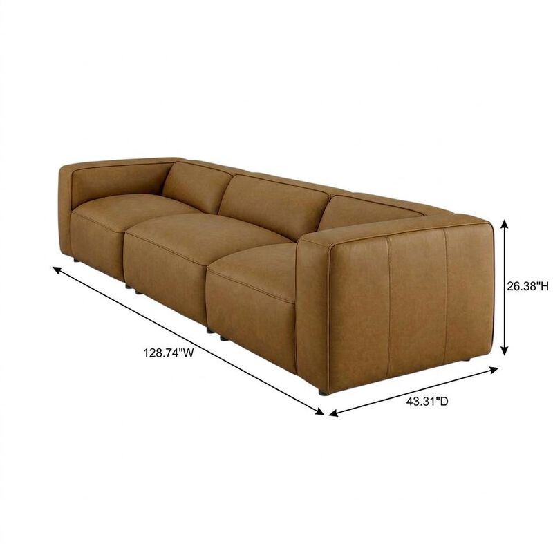 Upholstered Vegan Leather Modular Sectional Sofa with Mid-Century Style, Camel image number 2