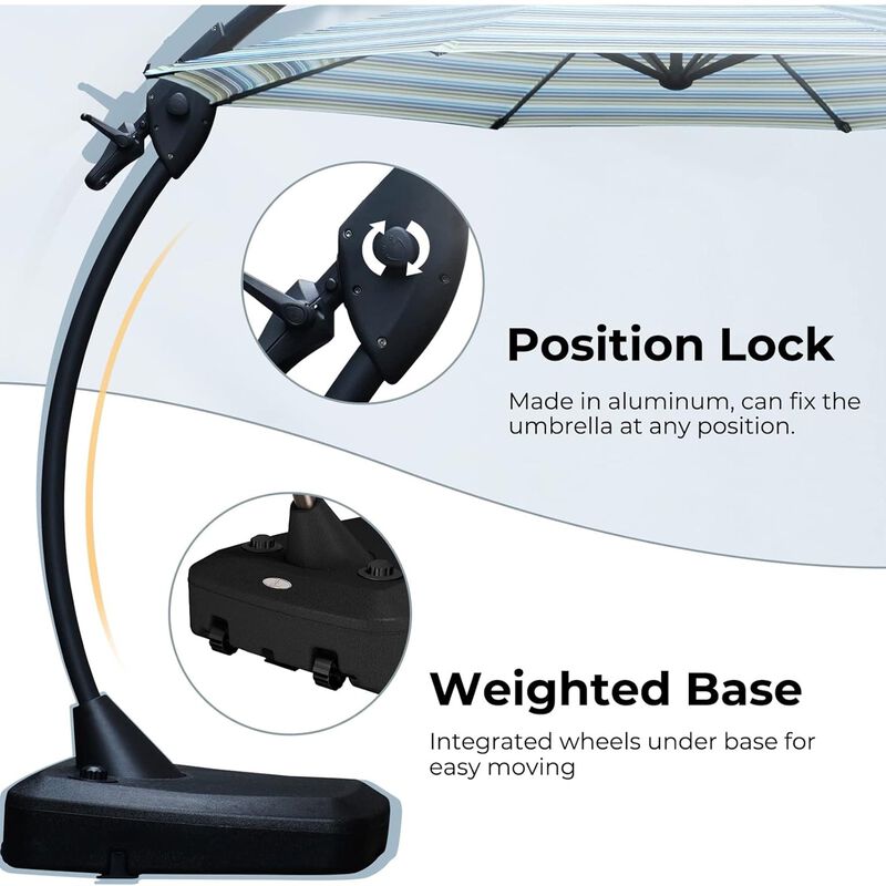 Mondawe 113 Sq Ft Cantilever Umbrella W/ Aluminum Pole & UV-Resistant Canopy,Adjustable Tilt & Crank image number 3