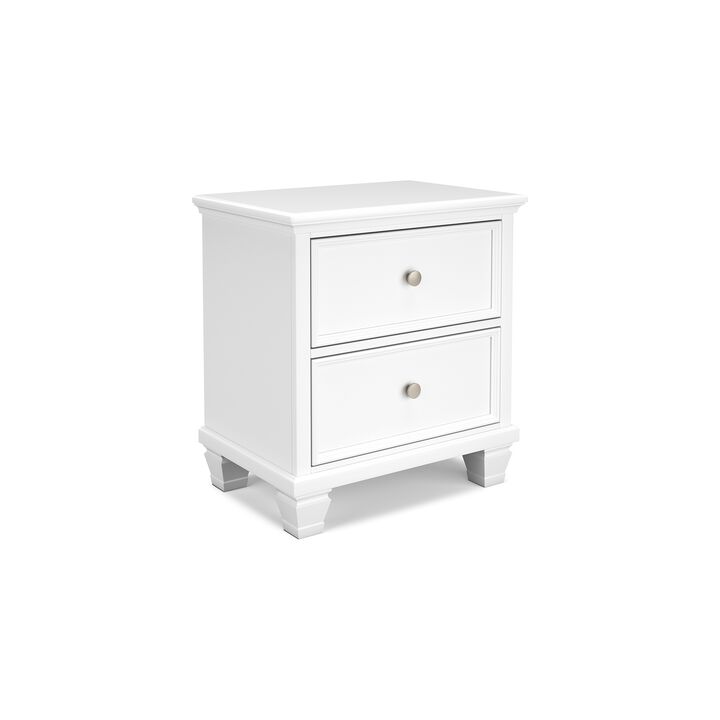 Heno Nightstand, 2 Wide Storage Drawers, Nickel Round Knobs, White - Benzara