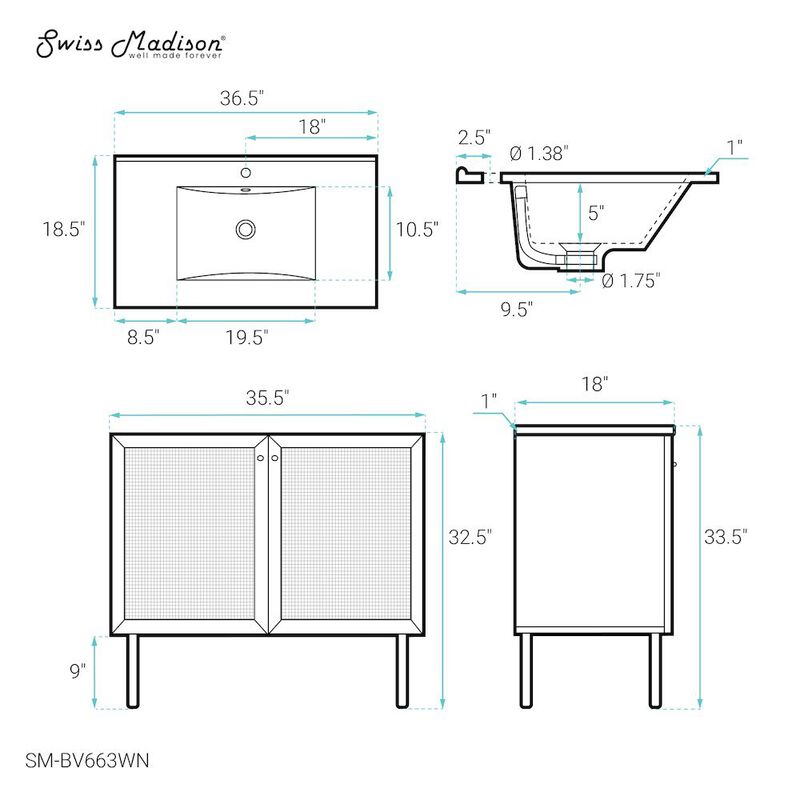 Classe 36" Freestanding Bathroom Vanity with Sink Top image number 6