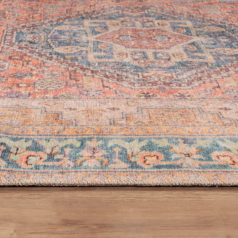 World Rug Gallery Valora Rust Medallion Pattern Machine Washable Flatweave Indoor Rug with Non-Slip Backing image number 2