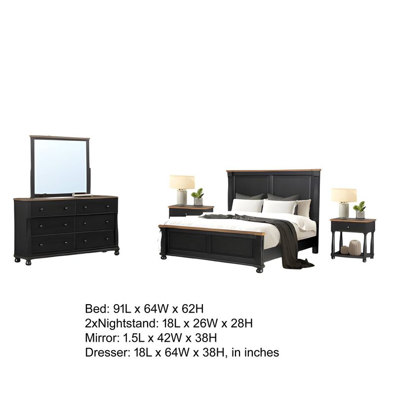 Ginie 5pc Queen Bedroom Set, 2 Bedside Tables, Mirror, Black Brown image number 7