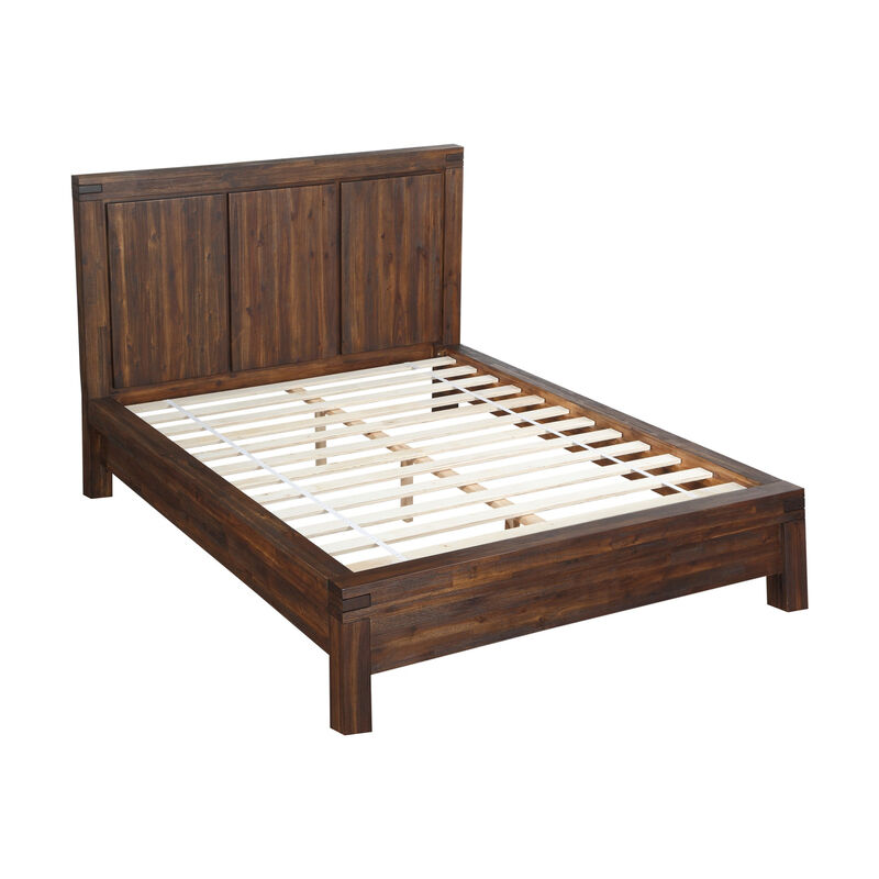 Gael Low Profile King Size Panel Bed, Rustic Aesthetic, Brown Acacia Wood - Benzara
