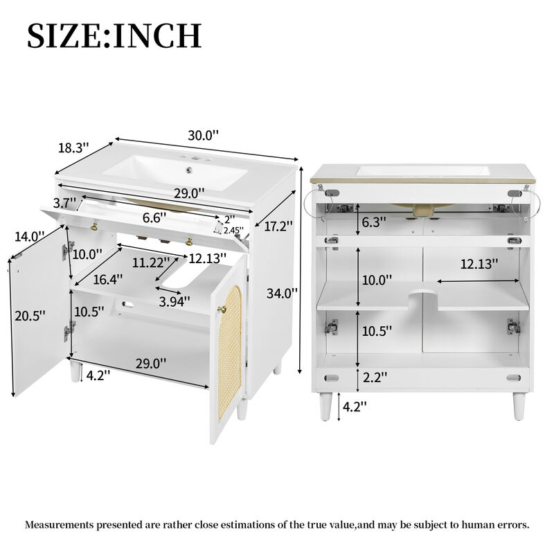 30" Bathroom Vanity with Sink, Storage Cabinet, Adjustable Shelf and Drawer image number 2