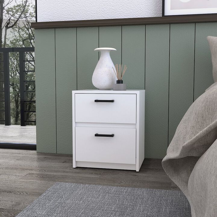 Plethoria Home White 2-Drawer Nightstand