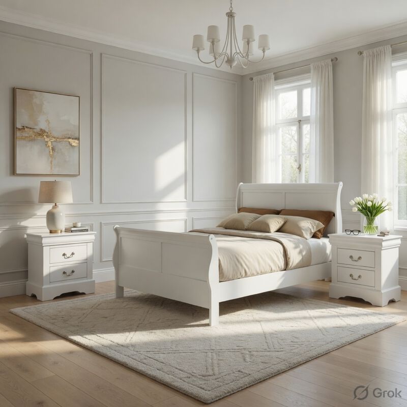 Queen Size Bedroom Set, White Finish, 2-Piece Set with Bed and Nightstand image number 8