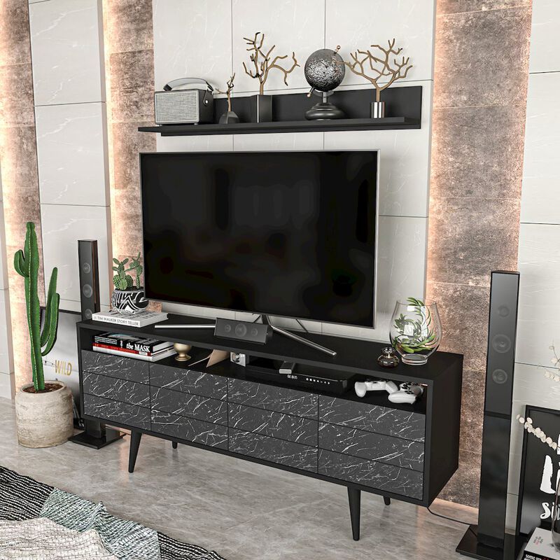 Decorotika Ola Tv Stand - Black & Bendire Marble