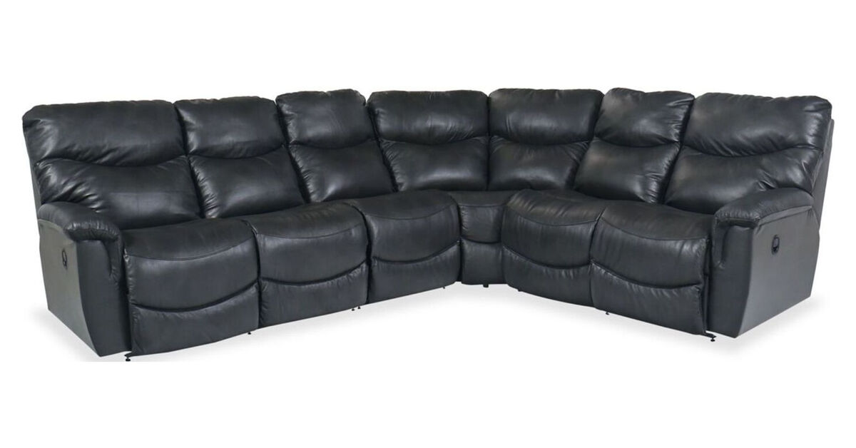 James Charcoal Leather Motion Sectional