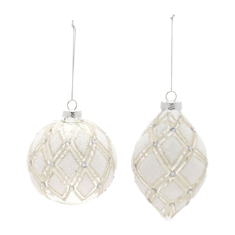 Christmas Tree Ornament Set of 6 Diamond Glass Pieces with Jewel Embellishments