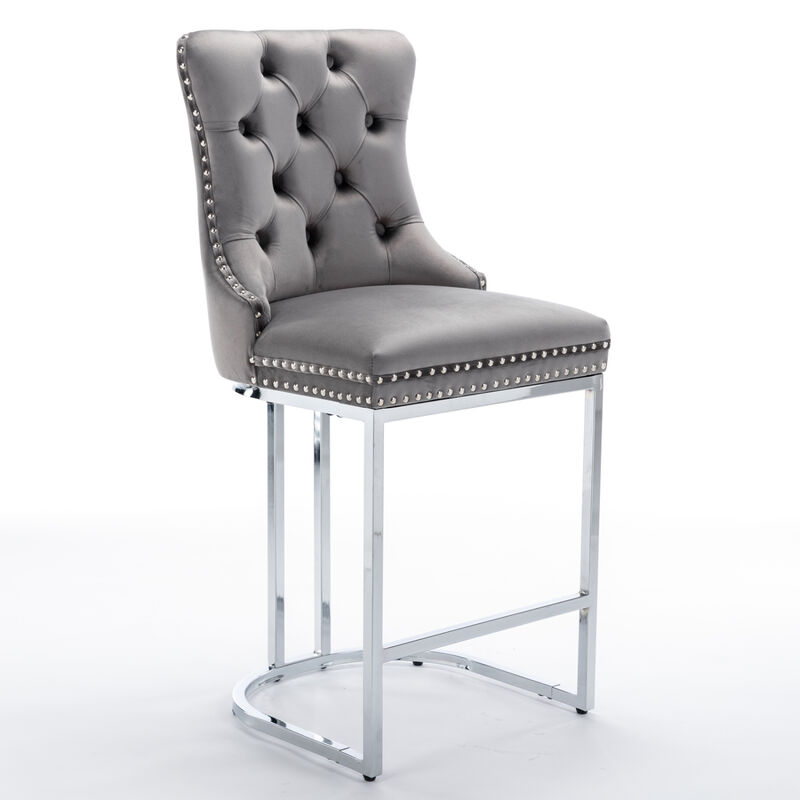 Streamdale Modern Gray Velvet Bar Stools Set Of 2 image number 2