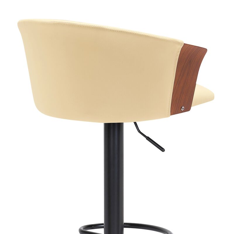 Adjustable Walnut Wood Bar Stool in Cream Faux Leather with Black Metal image number 6