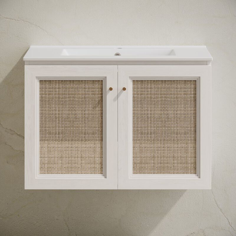 30" Wall-Mounted Bathroom Vanity in White Oak with Single Faucet Hole Vanity Top image number 3