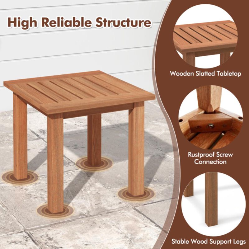 Hivvago Patio Hardwood Square Side Table with Slatted Tabletop
