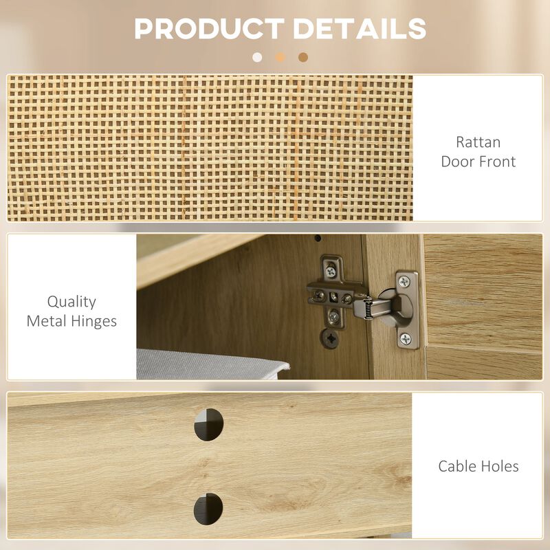 Boho Entertainment Center: TV Stand with Rattan Door for 60" Screens