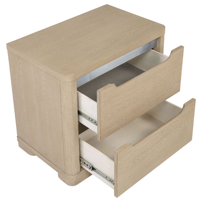 Saina Nightstand with 2 Drawers, Block Feet, Light Elm Wood 27 Inch image number 5