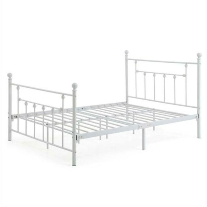 QuikFurn Full size White Classic Metal Platform Bed Frame with Headboard and Footboard