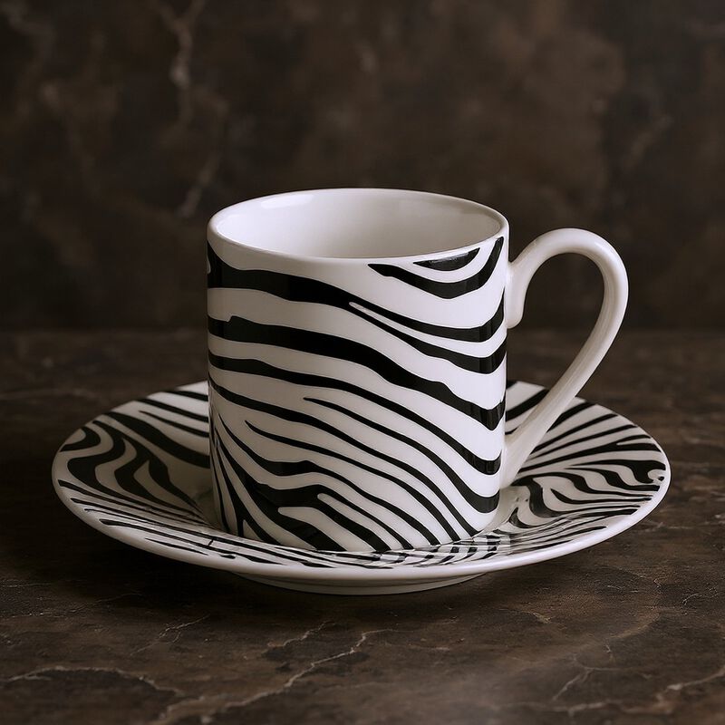 Coffee Cup & Saucer ZEBRAGE Set of 2 in Luxury Box  diam. 2.3", H 2.5", Cap. 4 oz, Saucer diam. 4.75" image number 2