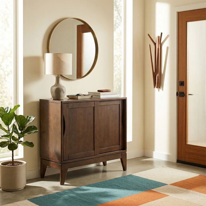 Harper 30 inch Wide Solid Hardwood Mid-Century Modern Low Storage Cabinet in Walnut Brown