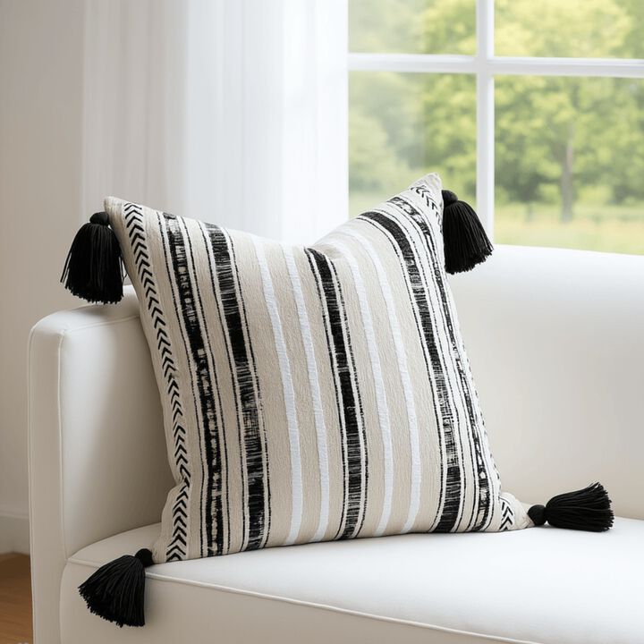 AAW Chenille Striped Jacquard Throw Pillow Cover with Tassels Set of 2