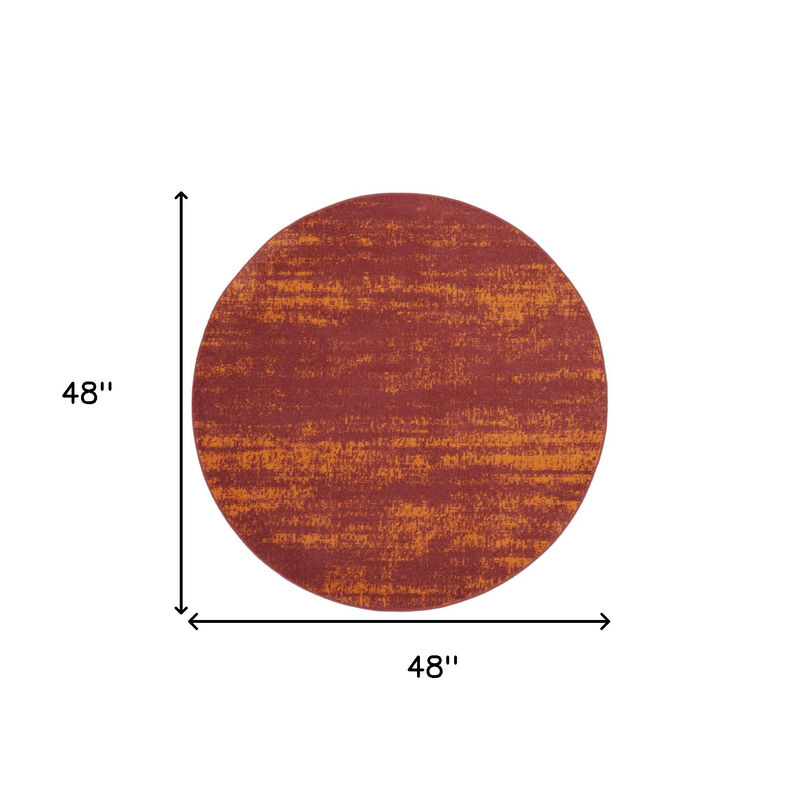 HomeRoots 4' Red And Orange Round Abstract Indoor Outdoor Area Rug image number 2