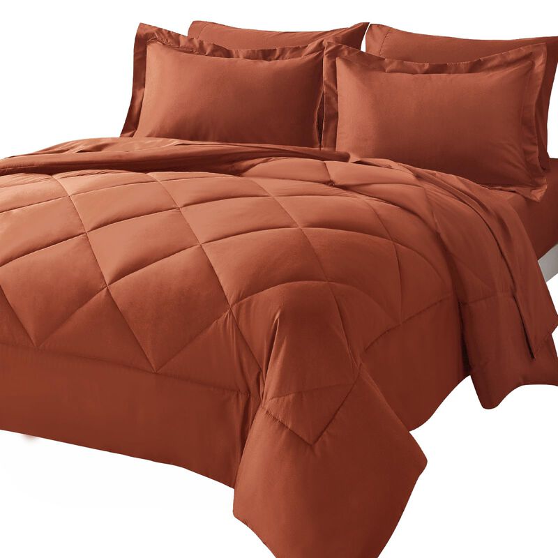 CozyLux Queen Comforter Set with Sheets 7 Pieces Bed in a Bag Burnt Orange All Season Bedding Sets with Comforter, Pillow Shams,